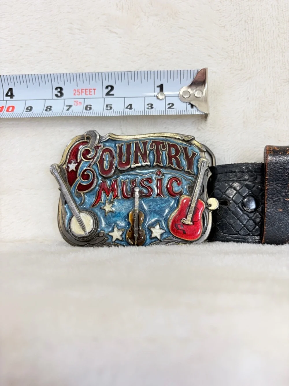 Vintage Country Music Buckle with Levi's Black Full Grain‎ Cowhide Belt - 42/105
